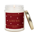 Love You Valentine's Day Soy Candle - Clear Jar/Red Label with Hearts