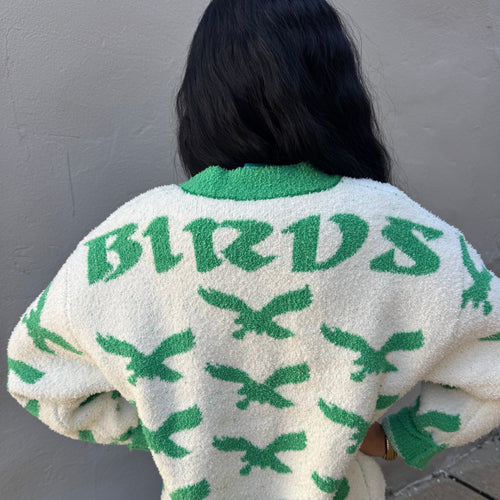 Birds Heavy Weighted Fleece Cardigan