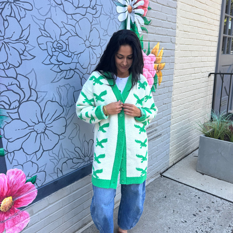 Birds Heavy Weighted Fleece Cardigan