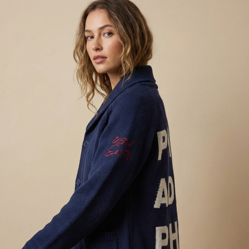 philme mix knit cardigan (unisex、navy) Philadelphia Knit Cardigan