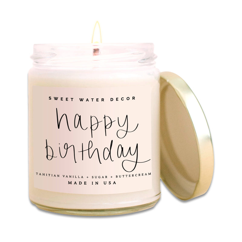 Happy Birthday Soy Candle - Clear Jar/Pink Label