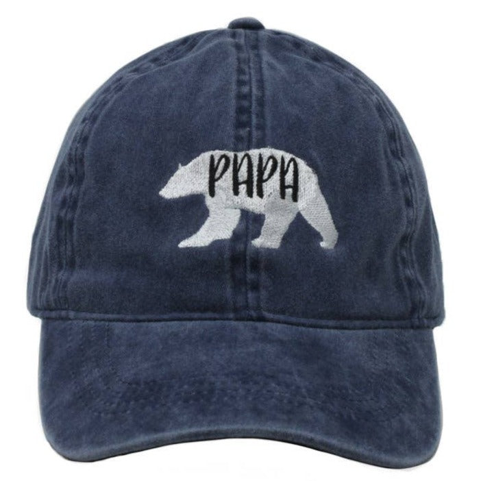 "PAPA Bear" Embroidery Vintage Washed Baseball Cap