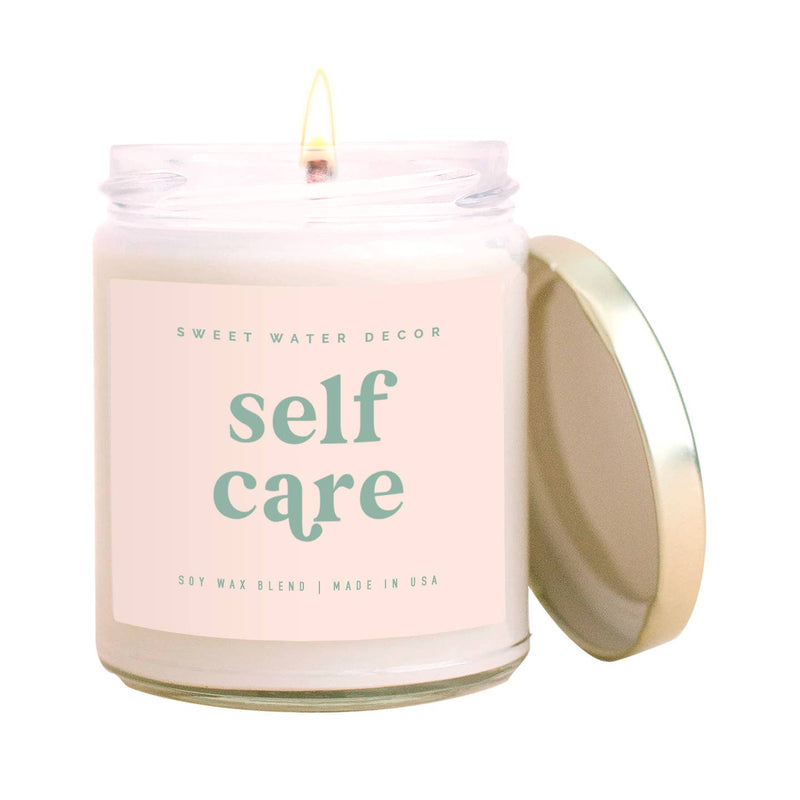 Self Care Soy Candle - Clear Jar/Pink & Mint